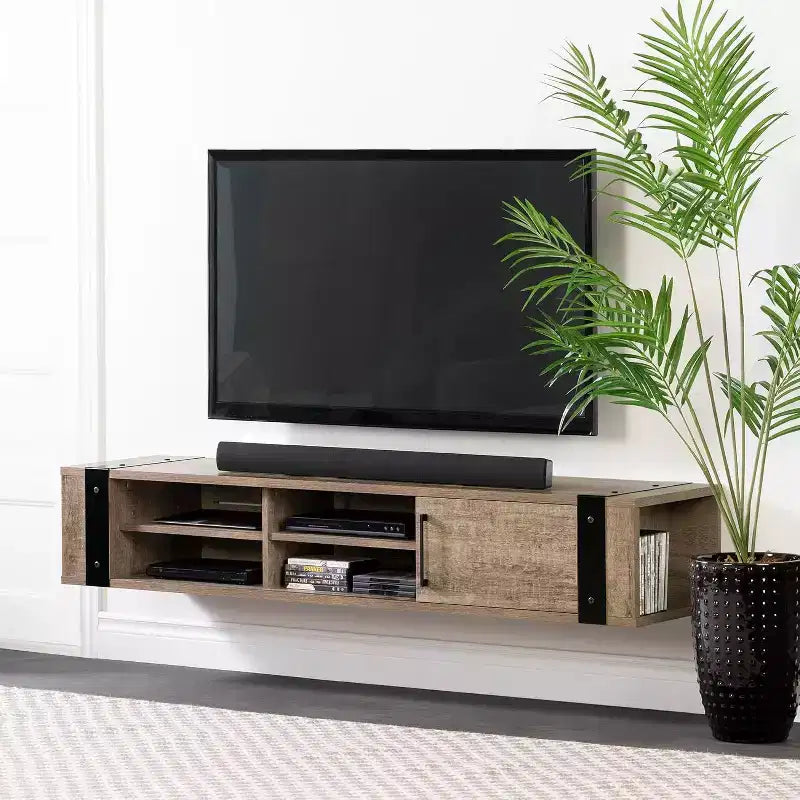 Industrial TV Stand for TVs up to 75" – 3 Adjustable Shelves, Cord Management