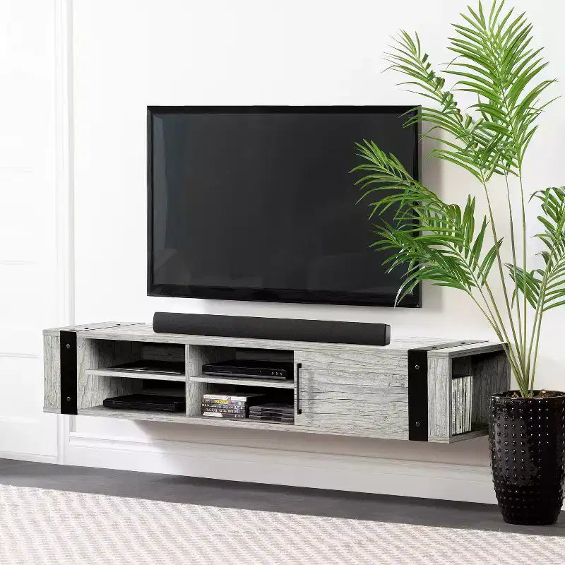 Industrial TV Stand for TVs up to 75" – 3 Adjustable Shelves, Cord Management