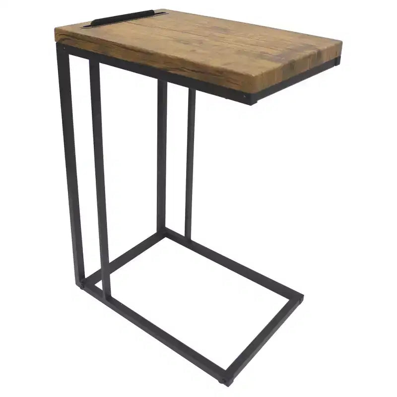 C-Shaped Slide-Under Sofa Side Table – Coffee Top, Black Metal Frame, 50 lb Capacity