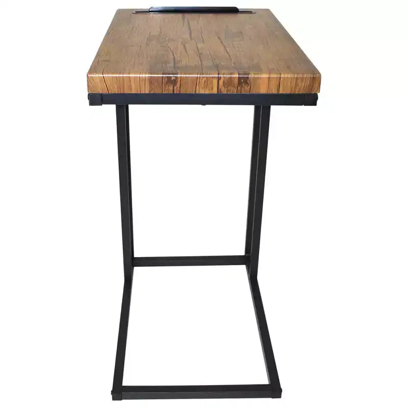 C-Shaped Slide-Under Sofa Side Table – Coffee Top, Black Metal Frame, 50 lb Capacity