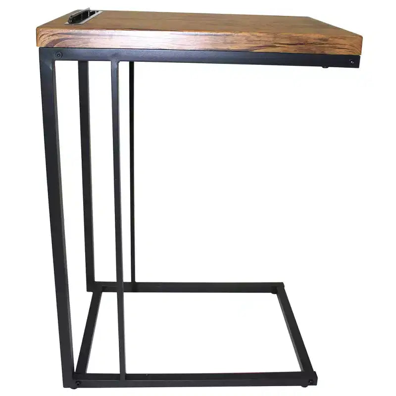 C-Shaped Slide-Under Sofa Side Table – Coffee Top, Black Metal Frame, 50 lb Capacity