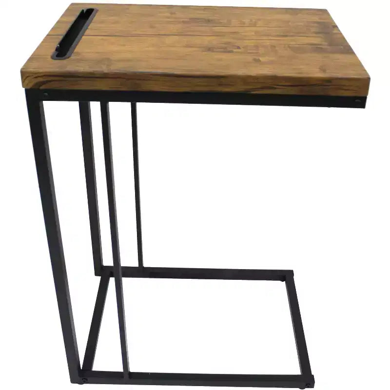 C-Shaped Slide-Under Sofa Side Table – Coffee Top, Black Metal Frame, 50 lb Capacity