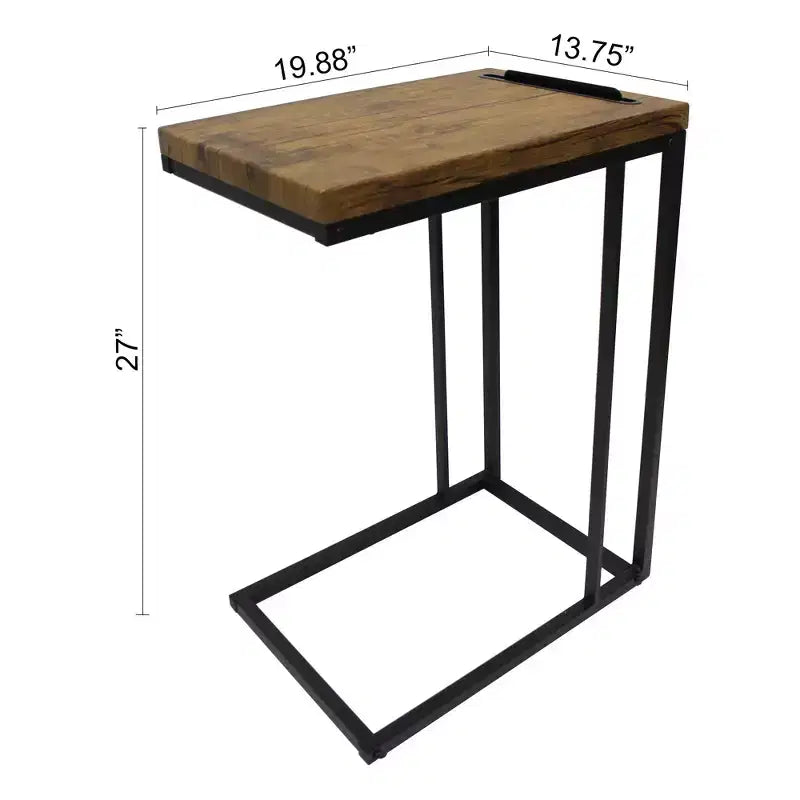 C-Shaped Slide-Under Sofa Side Table – Coffee Top, Black Metal Frame, 50 lb Capacity