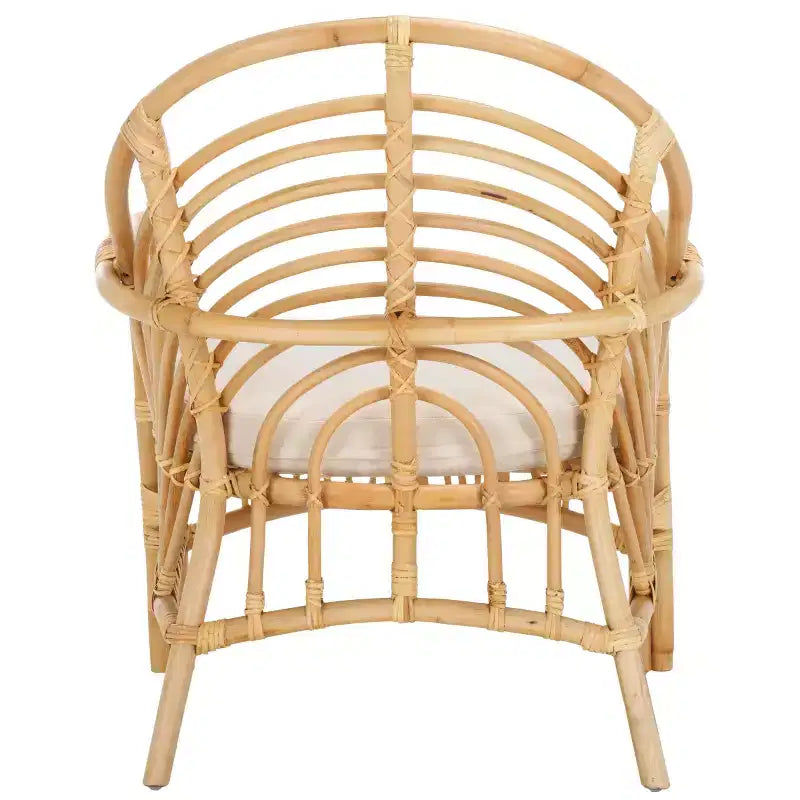 Rattan Accent Chair with Removable White Cushion – Black Frame, Wood Legs