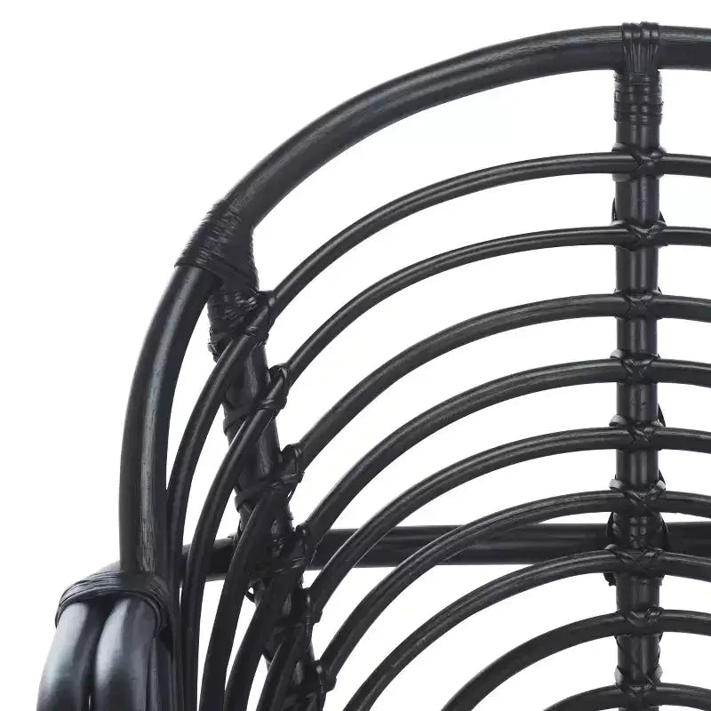 Rattan Accent Chair with Removable White Cushion – Black Frame, Wood Legs