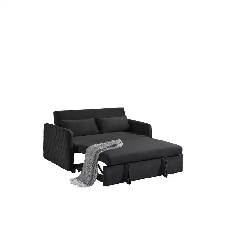 Gray Velvet Pull-Out Sofa Bed, 2-Seater