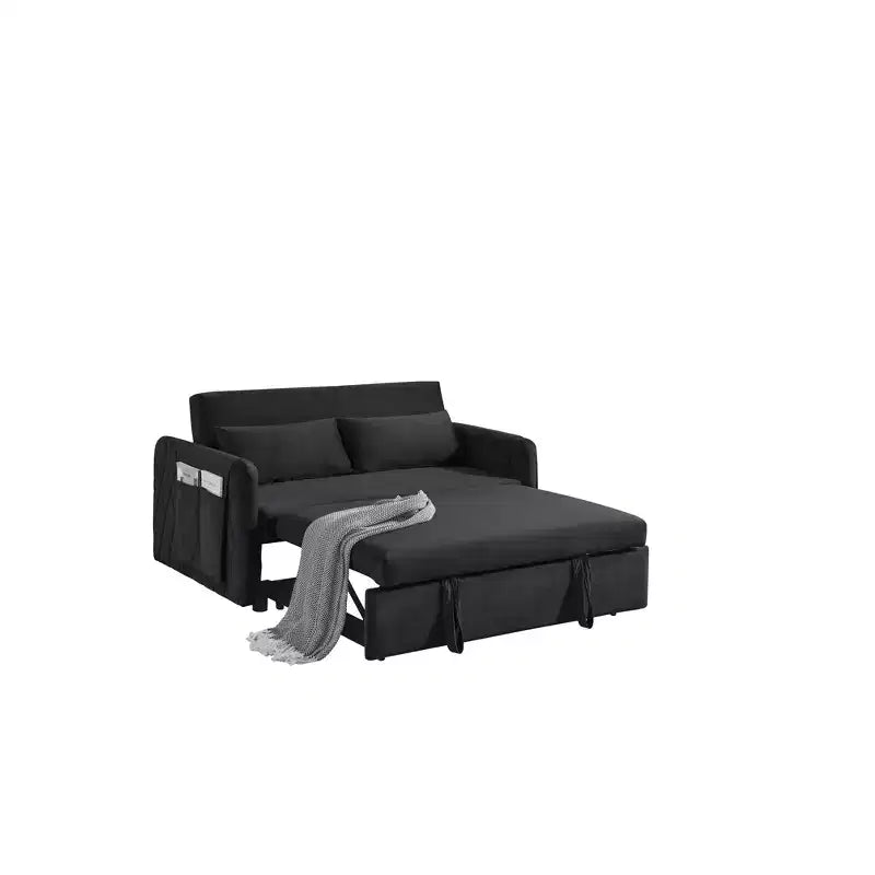 Gray Velvet Pull-Out Sofa Bed, 2-Seater