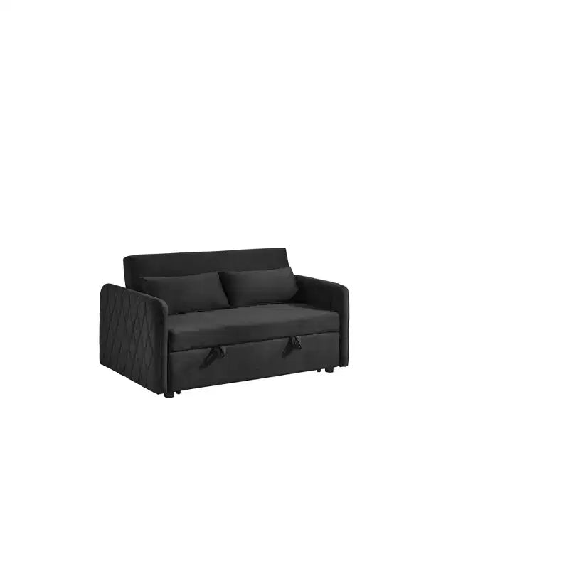 Gray Velvet Pull-Out Sofa Bed, 2-Seater