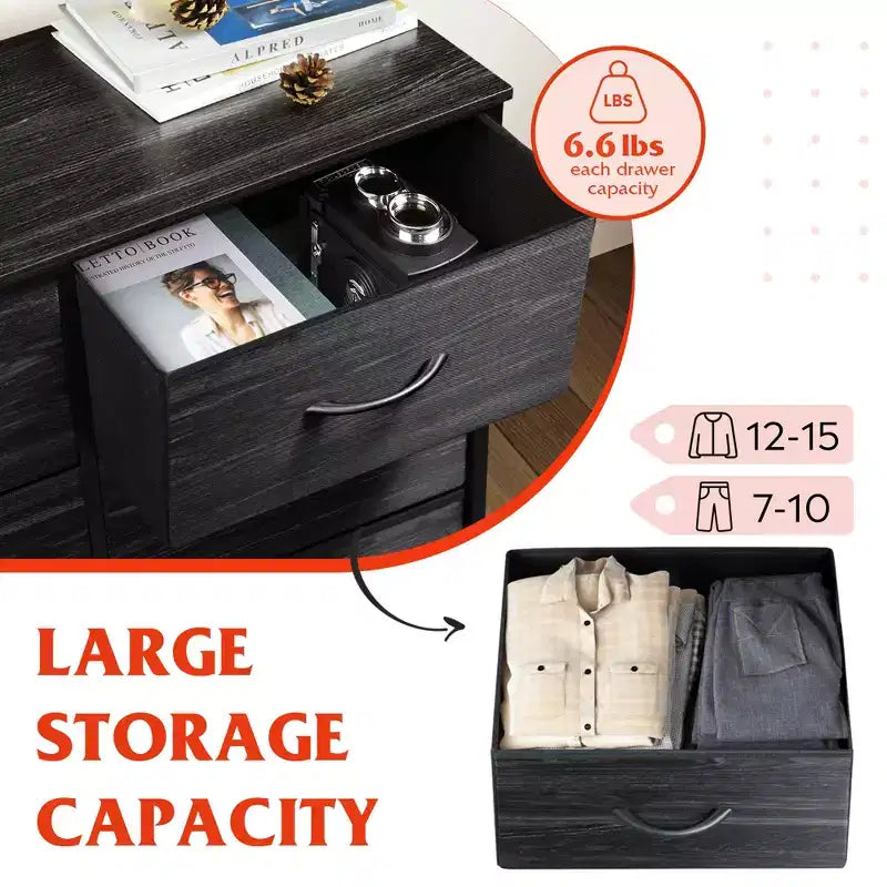Tall Dresser with 10 Fabric Drawers & Cabinet – Metal Frame, Closet Organizer