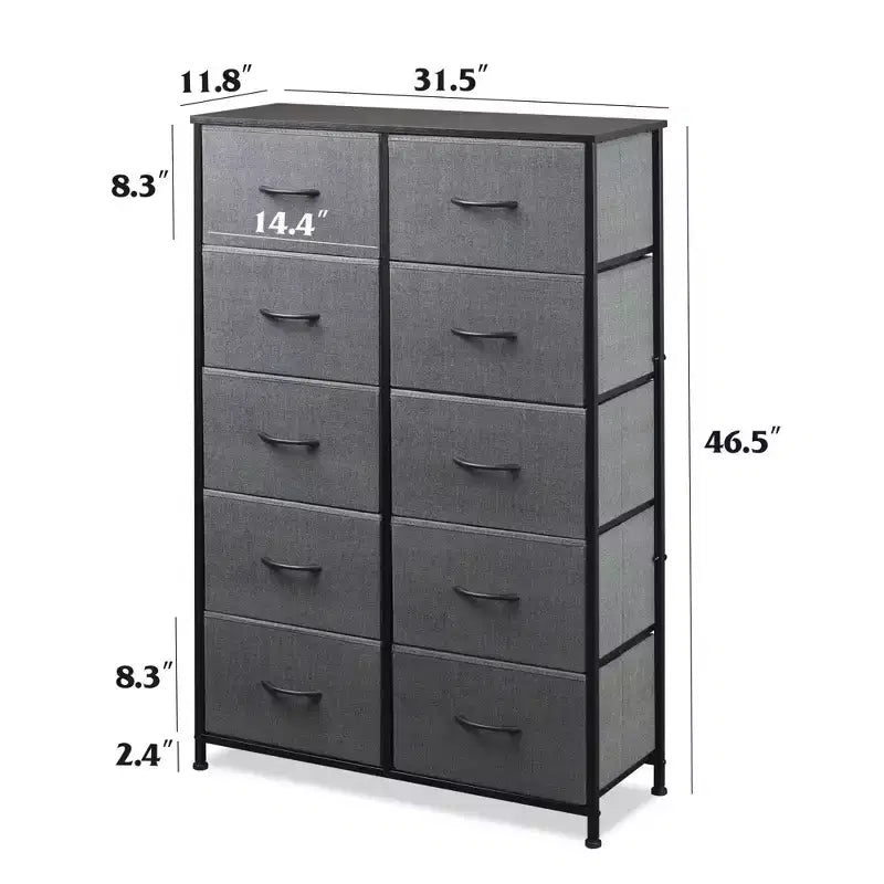 Tall Dresser with 10 Fabric Drawers & Cabinet – Metal Frame, Closet Organizer