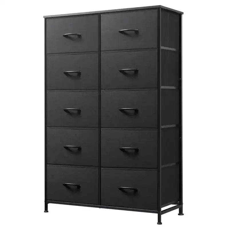 Tall Dresser with 10 Fabric Drawers & Cabinet – Metal Frame, Closet Organizer
