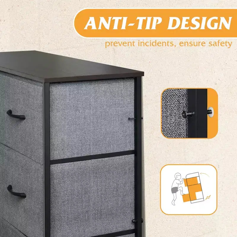 Tall Dresser with 10 Fabric Drawers & Cabinet – Metal Frame, Closet Organizer