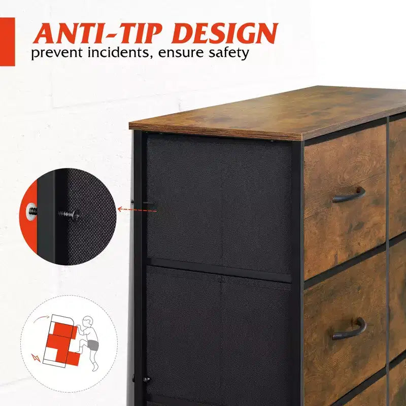 Tall Dresser with 10 Fabric Drawers & Cabinet – Metal Frame, Closet Organizer
