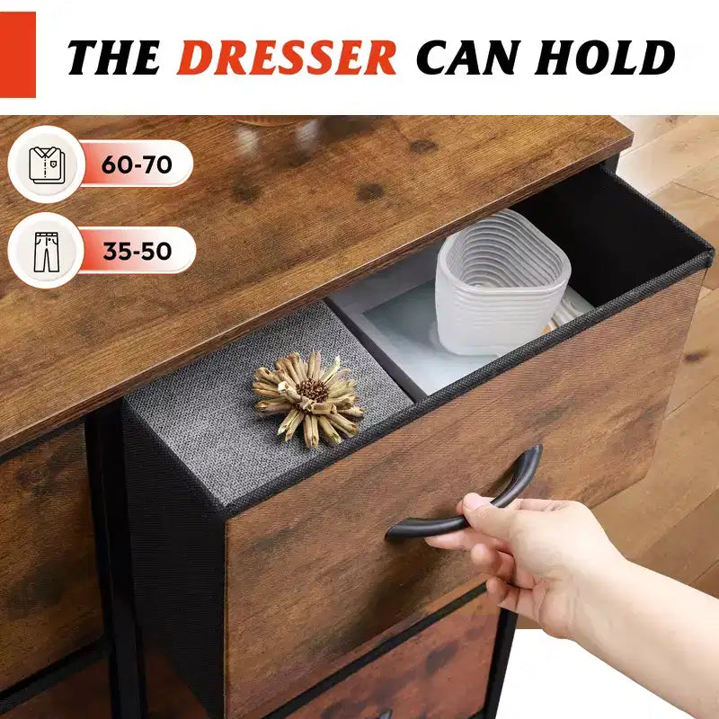 Tall Dresser with 10 Fabric Drawers & Cabinet – Metal Frame, Closet Organizer