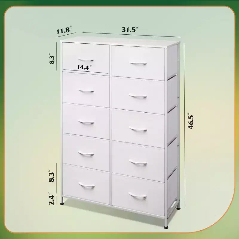 Tall Dresser with 10 Fabric Drawers & Cabinet – Metal Frame, Closet Organizer