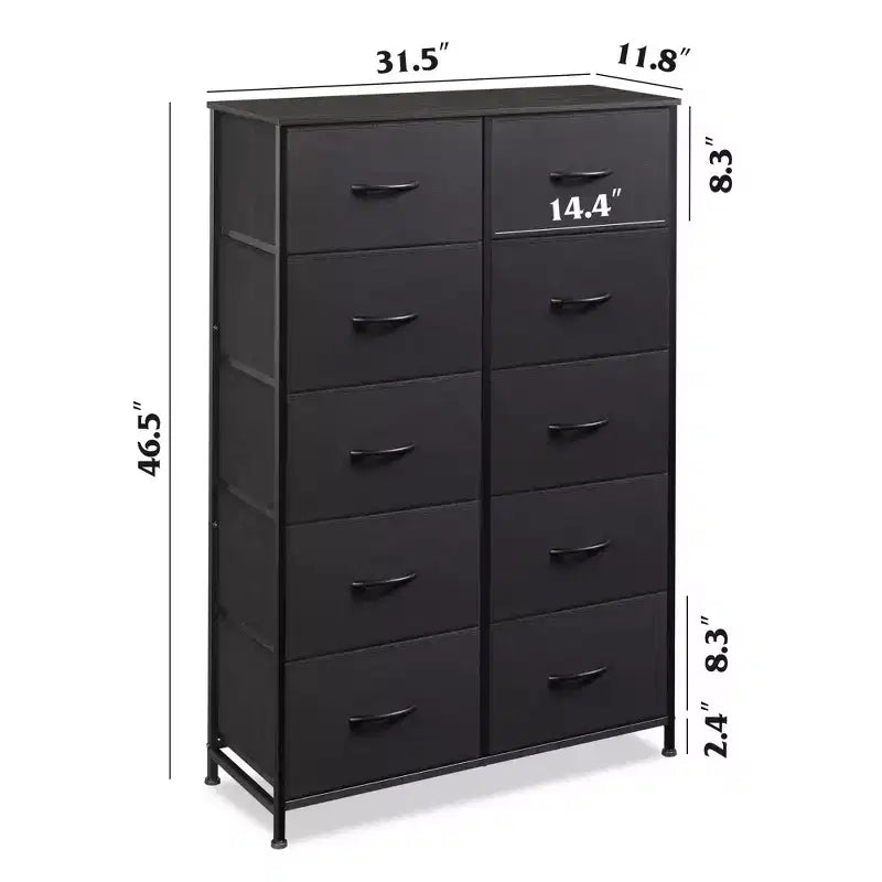 Tall Dresser with 10 Fabric Drawers & Cabinet – Metal Frame, Closet Organizer