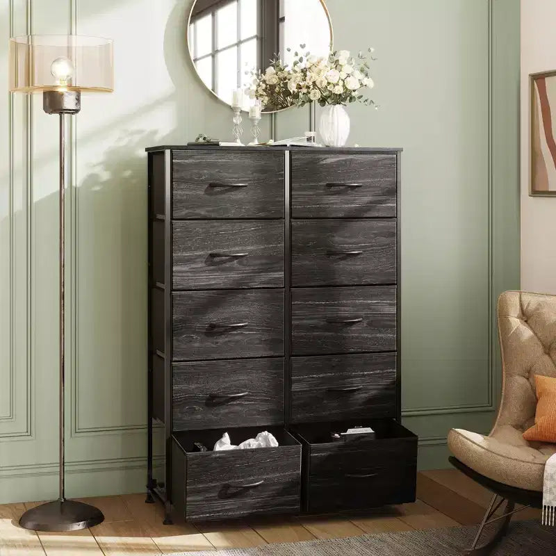 Tall Dresser with 10 Fabric Drawers & Cabinet – Metal Frame, Closet Organizer