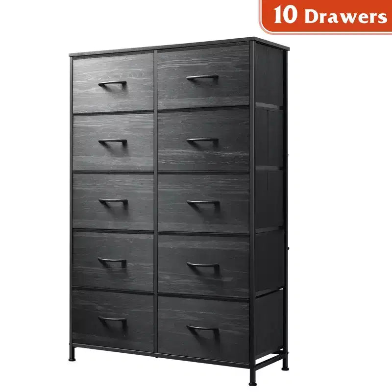 Tall Dresser with 10 Fabric Drawers & Cabinet – Metal Frame, Closet Organizer