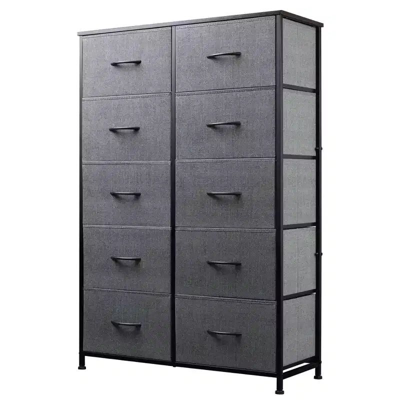 Tall Dresser with 10 Fabric Drawers & Cabinet – Metal Frame, Closet Organizer