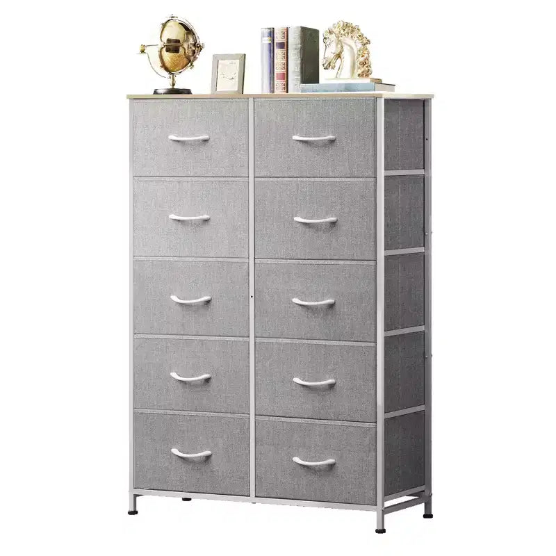 Tall Dresser with 10 Fabric Drawers & Cabinet – Metal Frame, Closet Organizer
