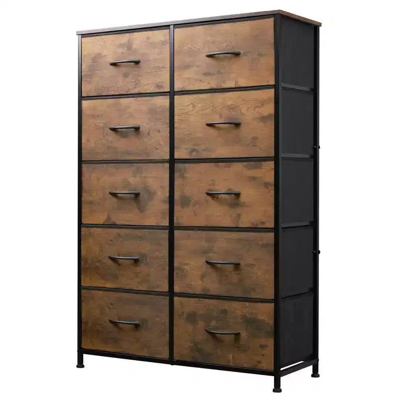 Tall Dresser with 10 Fabric Drawers & Cabinet – Metal Frame, Closet Organizer