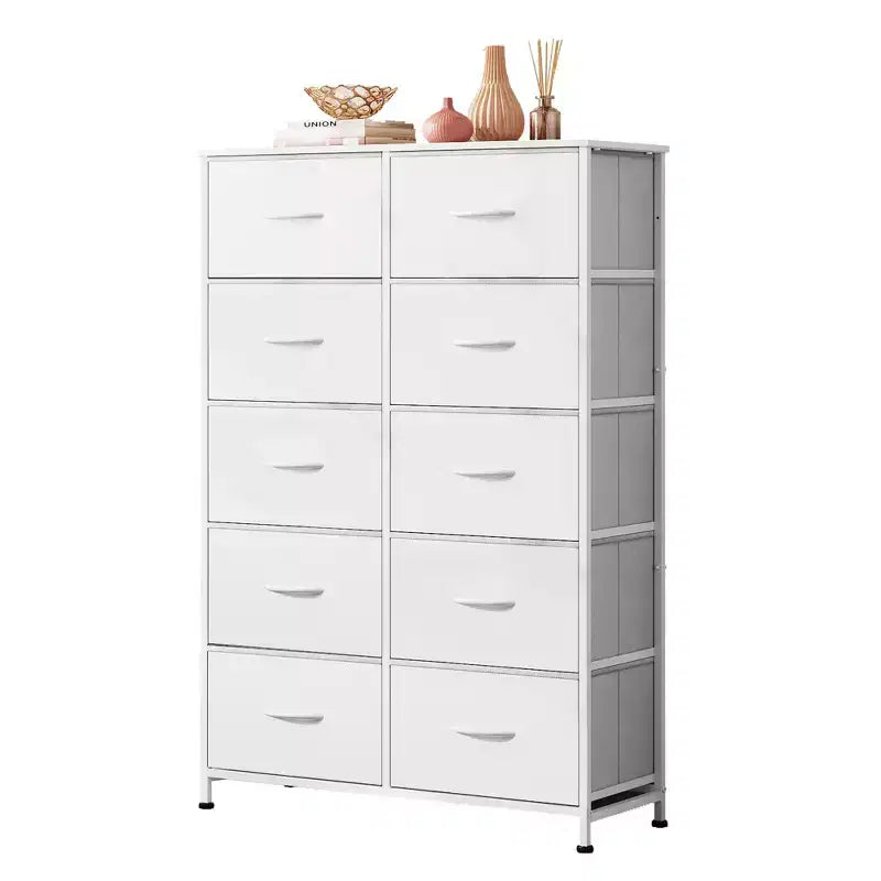 Tall Dresser with 10 Fabric Drawers & Cabinet – Metal Frame, Closet Organizer