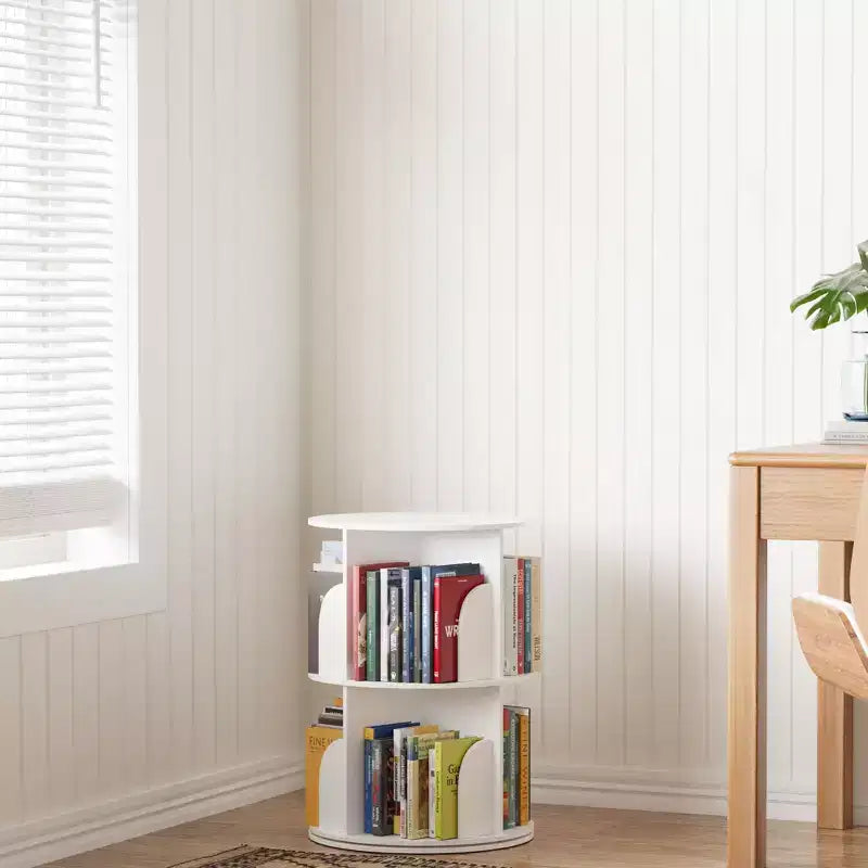 360° Rotating Bookshelf – Vertical Spinning Tower, Space-Saving, White