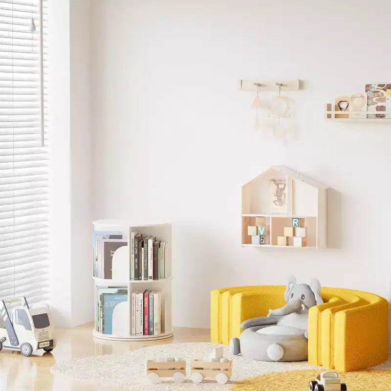 360° Rotating Bookshelf – Vertical Spinning Tower, Space-Saving, White