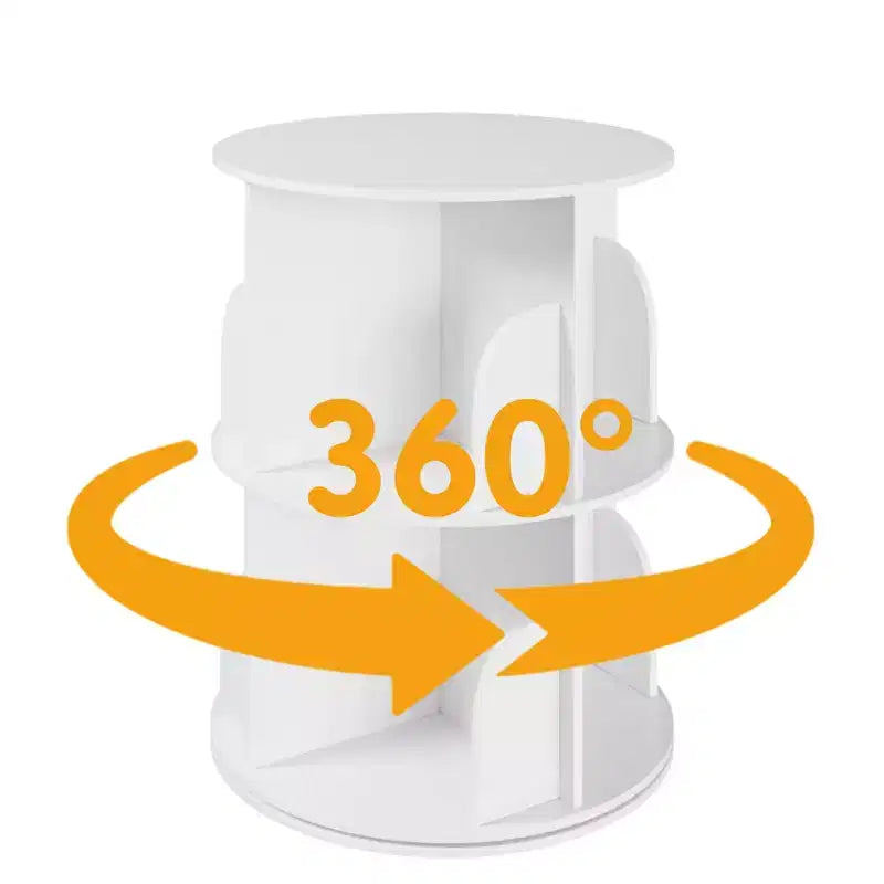 360° Rotating Bookshelf – Vertical Spinning Tower, Space-Saving, White