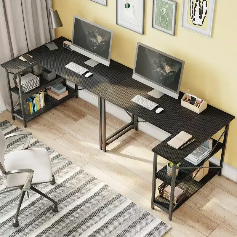47" L-Shaped Corner Computer Desk with Storage Shelves – Home Office, Small Space