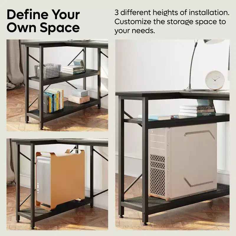 47" L-Shaped Corner Computer Desk with Storage Shelves – Home Office, Small Space