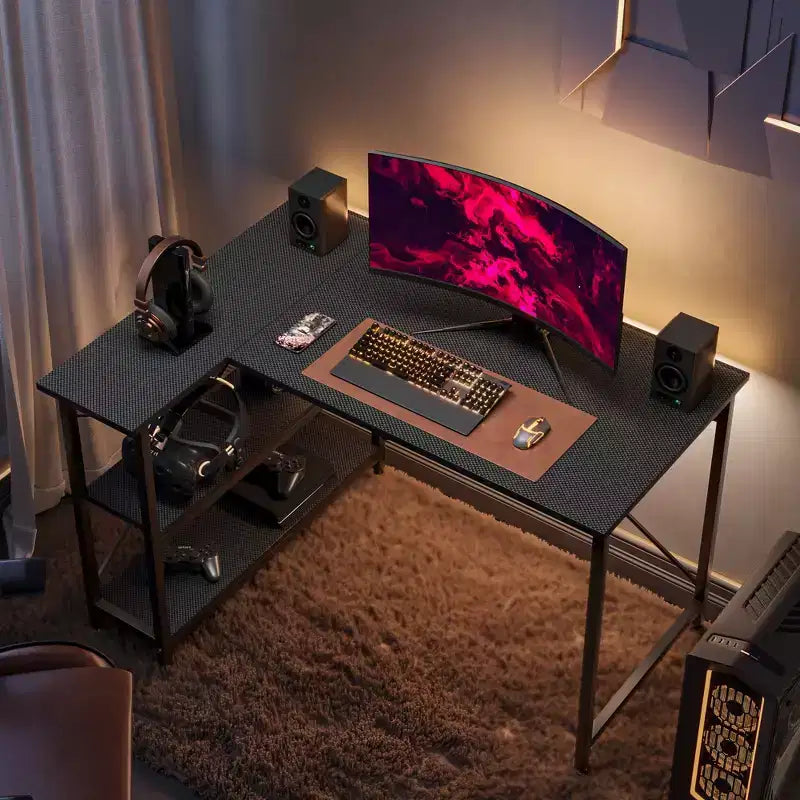 47" L-Shaped Corner Computer Desk with Storage Shelves – Home Office, Small Space