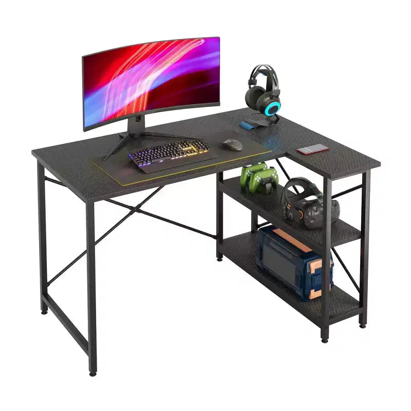 47" L-Shaped Corner Computer Desk with Storage Shelves – Home Office, Small Space