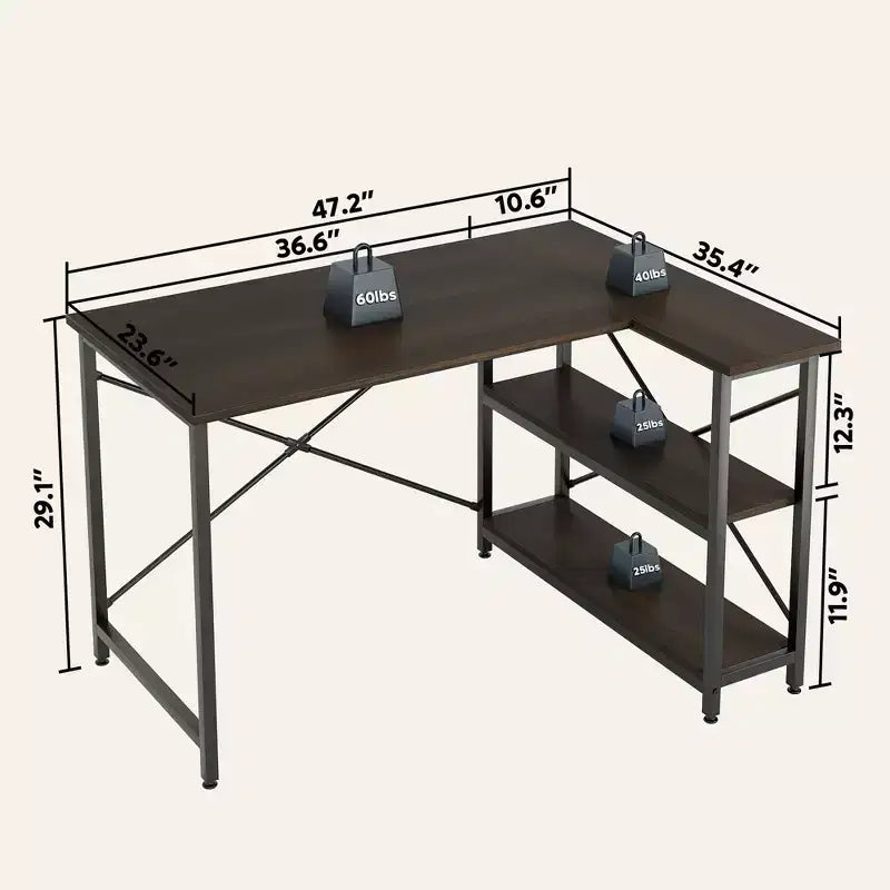 47" L-Shaped Corner Computer Desk with Storage Shelves – Home Office, Small Space