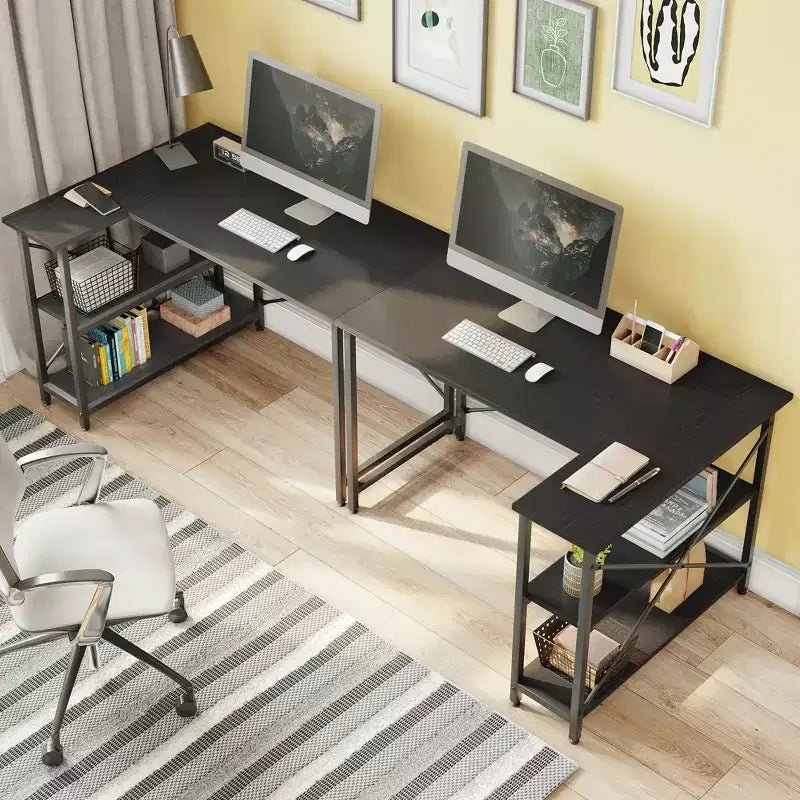 47" L-Shaped Corner Computer Desk with Storage Shelves – Home Office, Small Space
