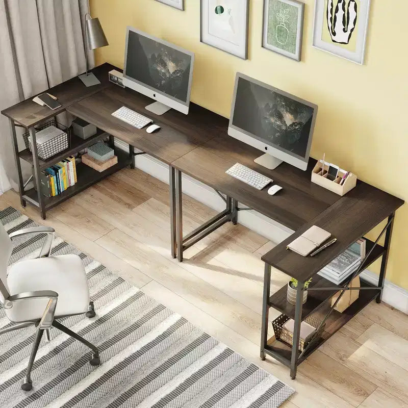 47" L-Shaped Corner Computer Desk with Storage Shelves – Home Office, Small Space