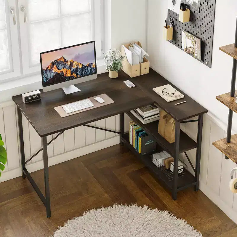 47" L-Shaped Corner Computer Desk with Storage Shelves – Home Office, Small Space