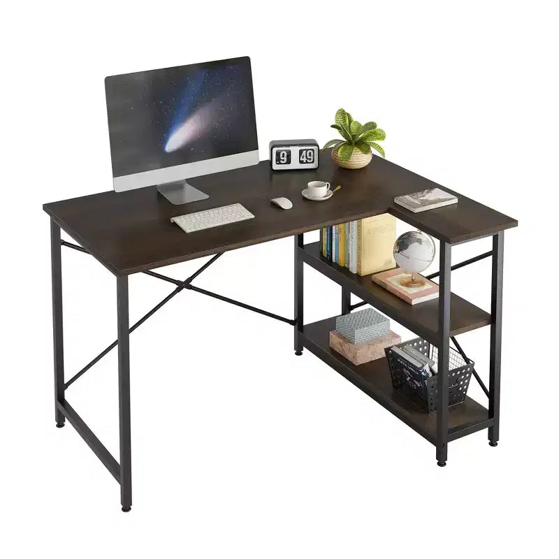 47" L-Shaped Corner Computer Desk with Storage Shelves – Home Office, Small Space