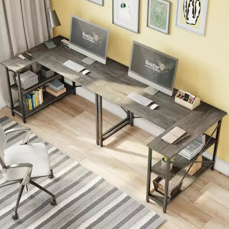 47" L-Shaped Corner Computer Desk with Storage Shelves – Home Office, Small Space