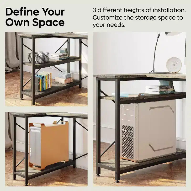 47" L-Shaped Corner Computer Desk with Storage Shelves – Home Office, Small Space