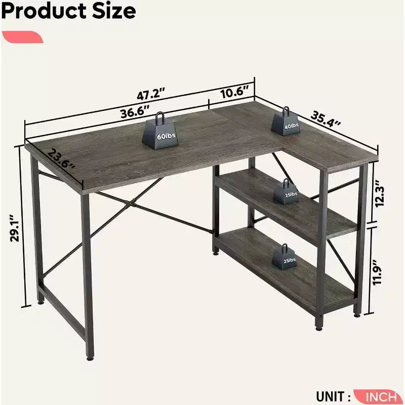 47" L-Shaped Corner Computer Desk with Storage Shelves – Home Office, Small Space