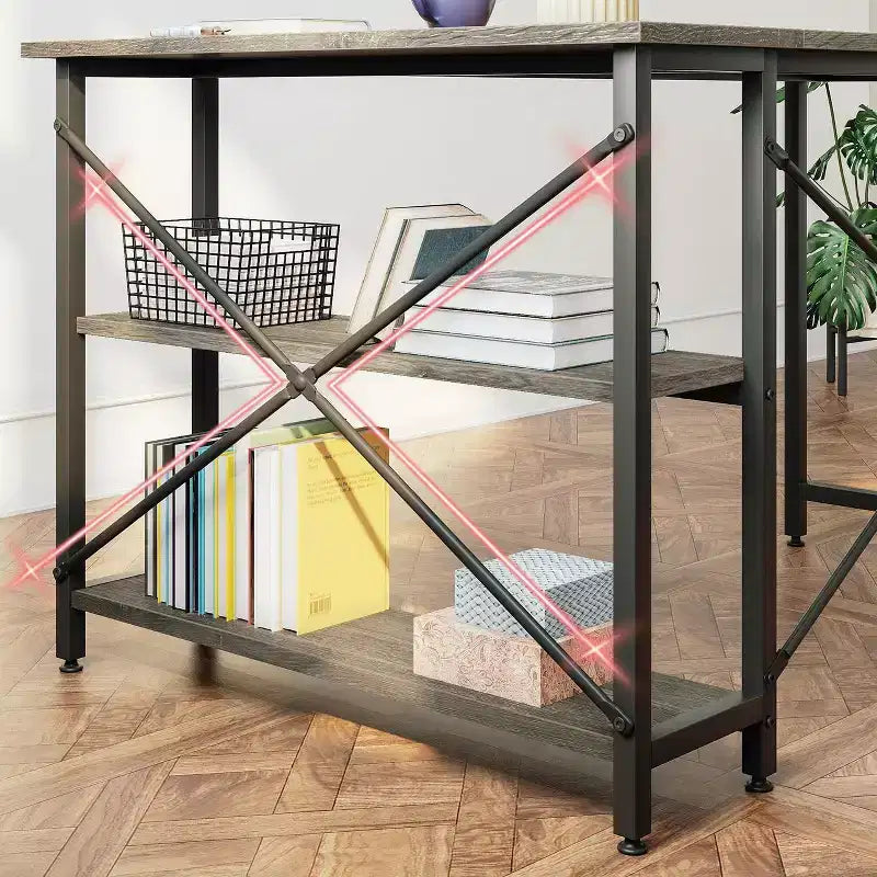 47" L-Shaped Corner Computer Desk with Storage Shelves – Home Office, Small Space