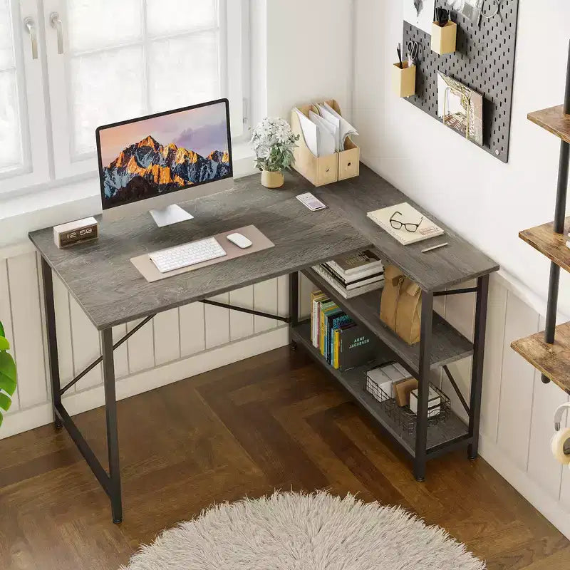 47" L-Shaped Corner Computer Desk with Storage Shelves – Home Office, Small Space
