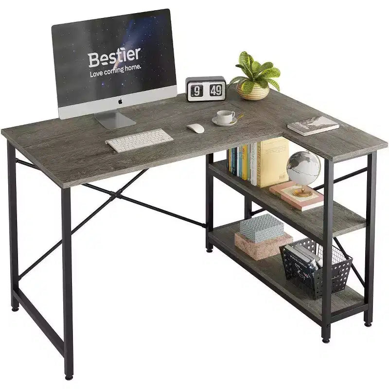47" L-Shaped Corner Computer Desk with Storage Shelves – Home Office, Small Space