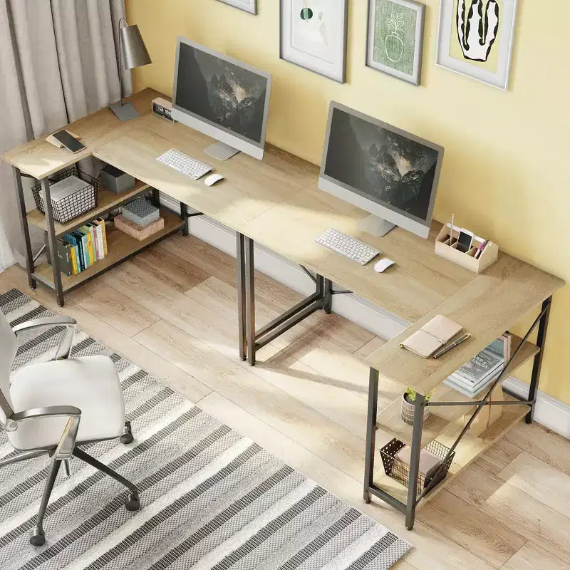 47" L-Shaped Corner Computer Desk with Storage Shelves – Home Office, Small Space