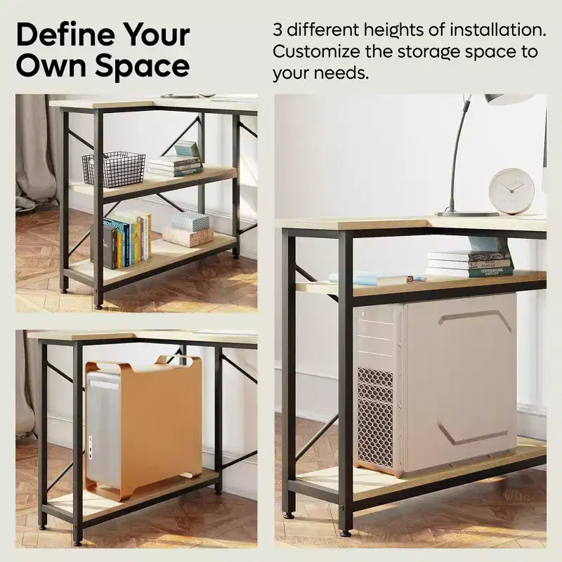 47" L-Shaped Corner Computer Desk with Storage Shelves – Home Office, Small Space