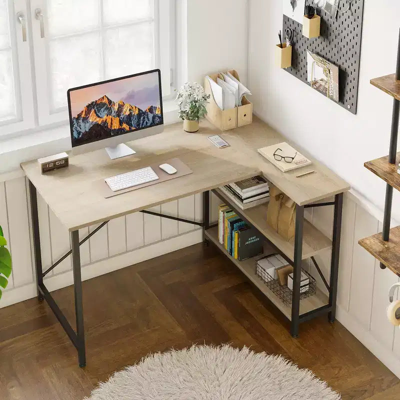 47" L-Shaped Corner Computer Desk with Storage Shelves – Home Office, Small Space