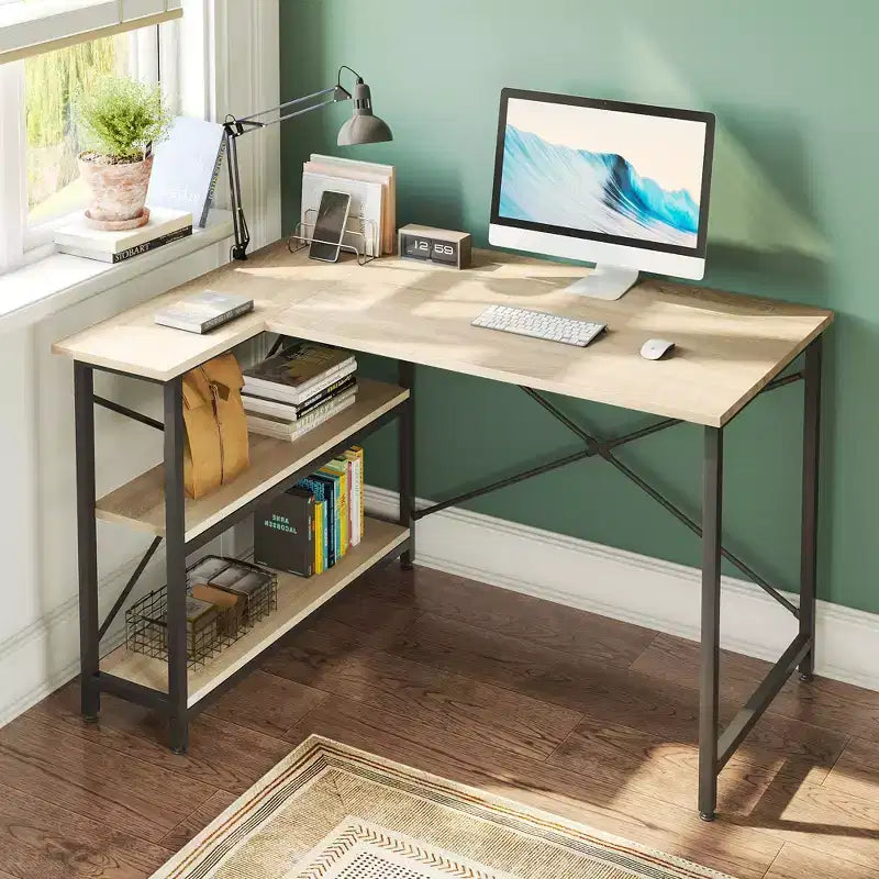 47" L-Shaped Corner Computer Desk with Storage Shelves – Home Office, Small Space