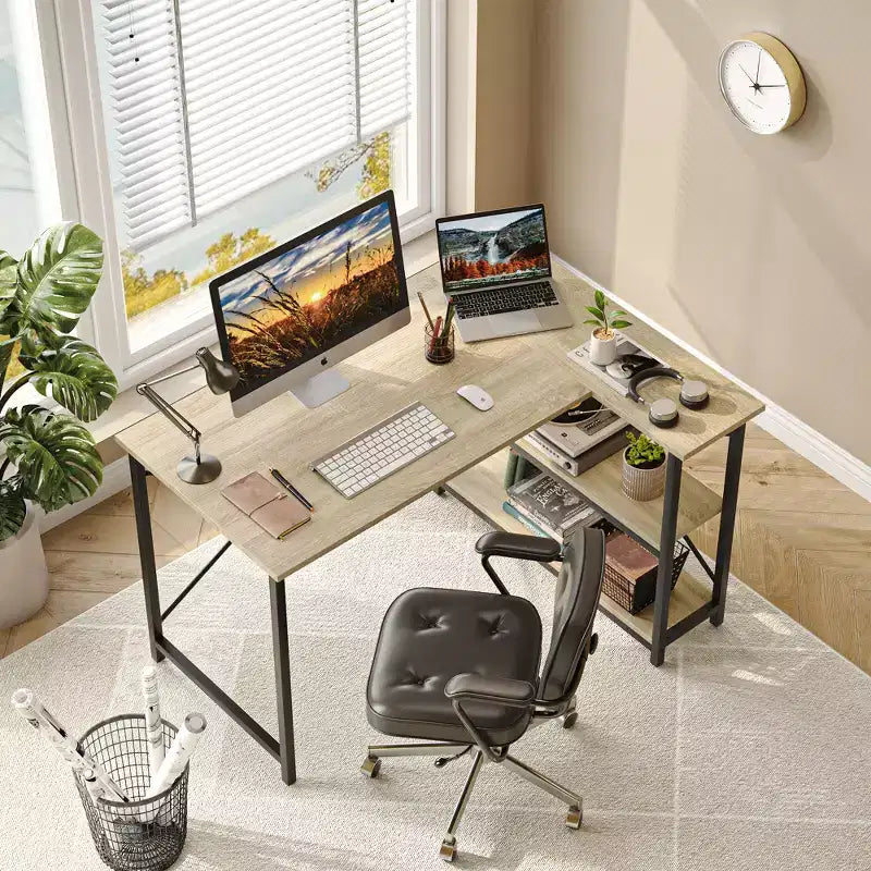 47" L-Shaped Corner Computer Desk with Storage Shelves – Home Office, Small Space