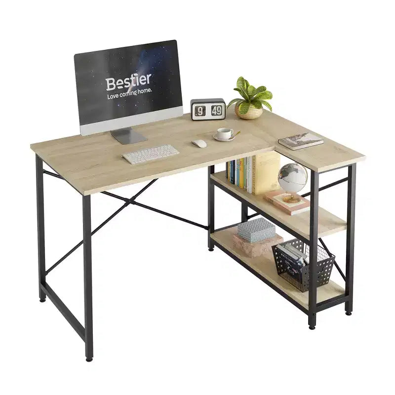 47" L-Shaped Corner Computer Desk with Storage Shelves – Home Office, Small Space